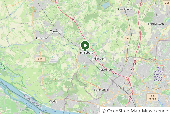 Karte: K&ouml;rperformen Pinneberg, Elmshorner Str. 3, und das Einzugsgebiet